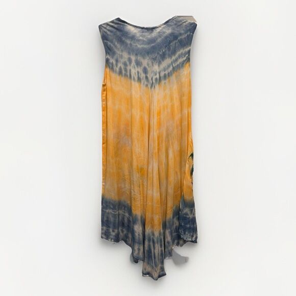 Shoreline Coverup Midi Sundress One Size Rayon Yellow Tie Dye Boho Hippie Beach - Picture 6 of 9